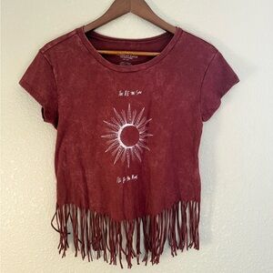 American Eagle Outfitters Maroon Fringe Crop Top